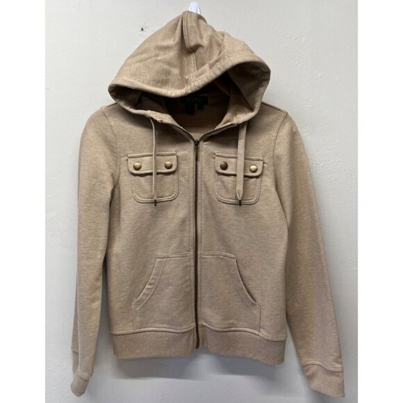 Lauren Ralph Lauren Womens Jacket Full Zip Hooded Petite Small Beige - Picture 1 of 9